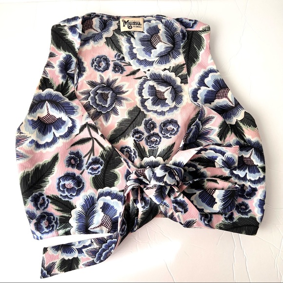 Show Me Your Mumu Pink Blue Tropical Floral Conga Wrap Crop Top - Picture 3 of 7